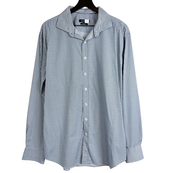 Bugatchi Blue Black White Houndstooth Button Up Shirt - 2XL XXL - Picture 1 of 10